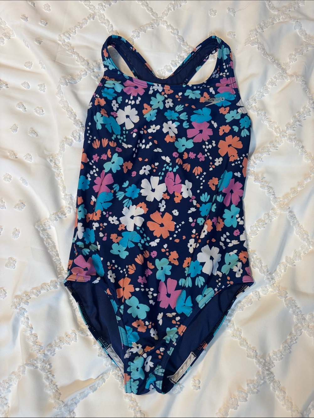 Speedo Navy Floral Racerback One-Piece Swim